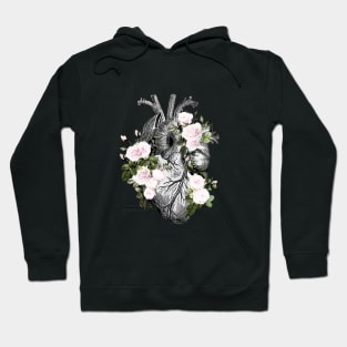 Human heart and roses, anatomy illustration art, lightpink roses and leaves Hoodie